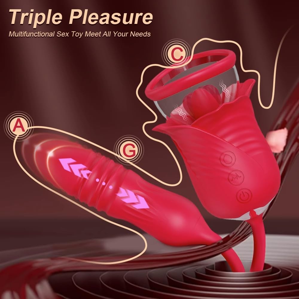 BFEELBDSM - Juguete sexual de rosa para mujer - Estimulador sexual 3 en 1 para mujeres con 7 lamiendo la lengua y 3 vibradores de empuje para adultos, juguetes sexuales para parejas, vibradores de