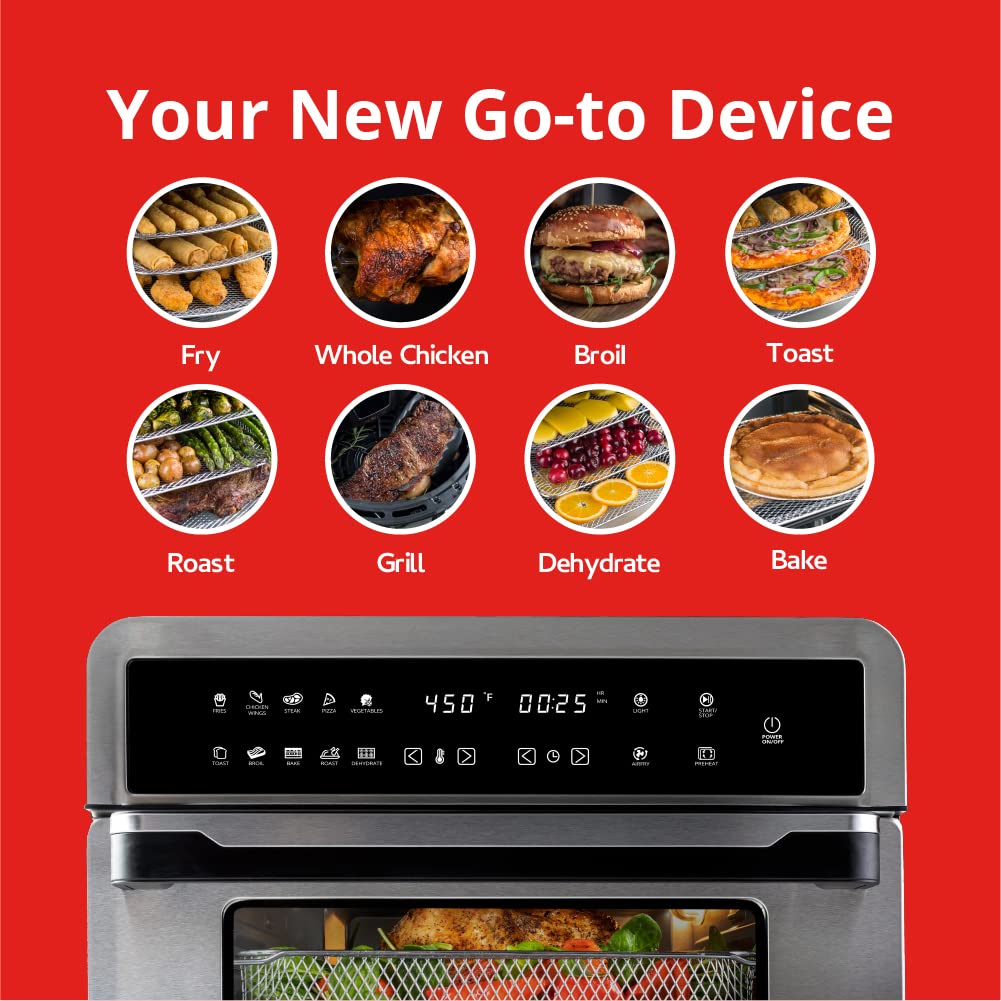 Aria 30 cuartos de galón. Horno tostador con visualización táctil con libro de recetas, acero inoxidable cepillado