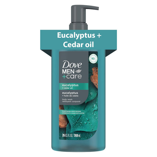 DOVE MEN + CARE Gel De Baño Con Aceite De Eucalipto Y Cedro Para Reconstruir La Piel En La Ducha Con Limpiadores Y Humectantes A Base De Plantas, 26 Oz
