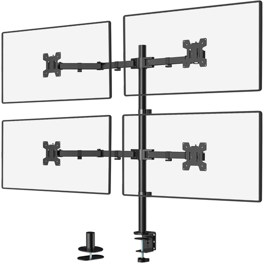 Soporte para Monitor Cuádruple WALI Negro Totalmente Ajustable para 4 Pantallas hasta 27 Pulgadas y 10 kg por Brazo 75 & 100mm VESA
