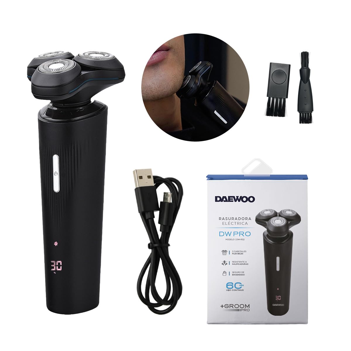 Daewoo Afeitadora Eléctrica para Hombres, 3 Cabezales Flexibles, Groom Pro