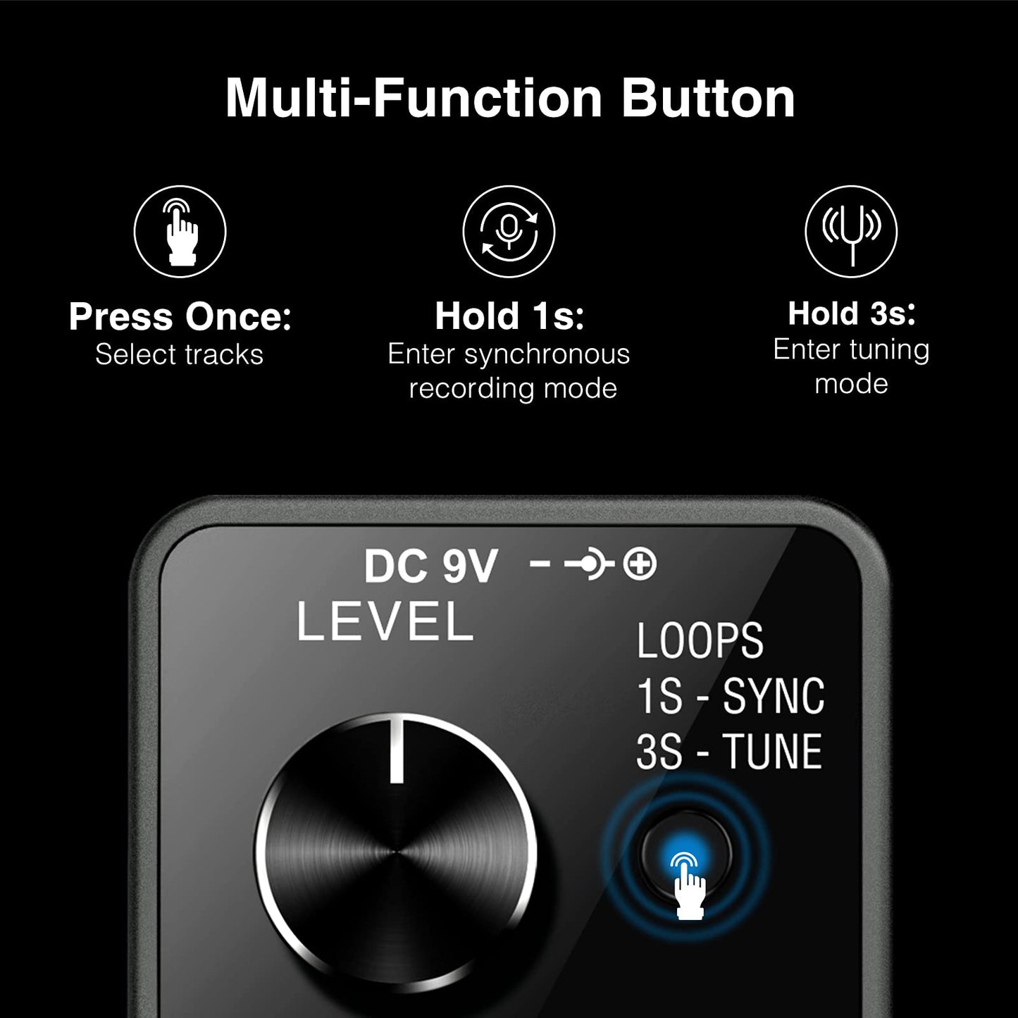LEKATO - Pedal para guitarra eléctrica, pedal de bucle para guitarra eléctrica y bajo con función de sincronización y sintonizador, bucle de guitarra de triple efecto con visualización LED, overdubs