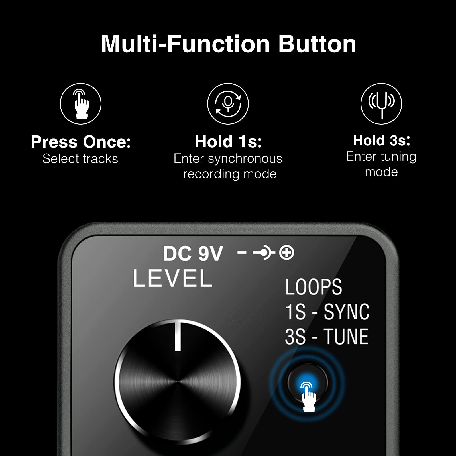 LEKATO - Pedal para guitarra eléctrica, pedal de bucle para guitarra eléctrica y bajo con función de sincronización y sintonizador, bucle de guitarra de triple efecto con visualización LED, overdubs