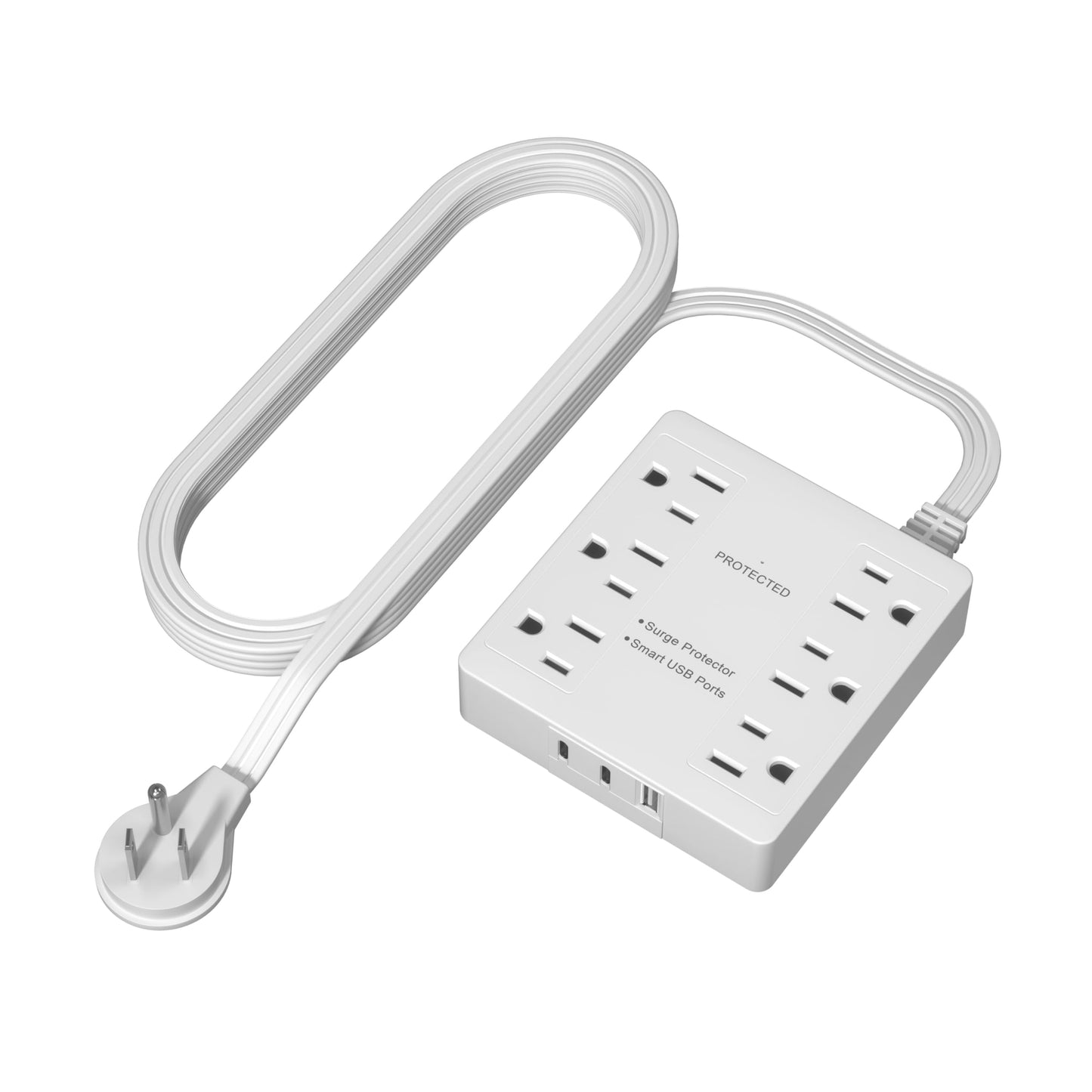 LIDER Extensor de Contactos con 6 Receptáculos, USB-A y 2 USB-C, Clavija Plana Ultra-Delgada con Extensor de Cable, Regleta de 6 Contactos, Diseño Delgado Angulado, Protector contra Sobretensiones