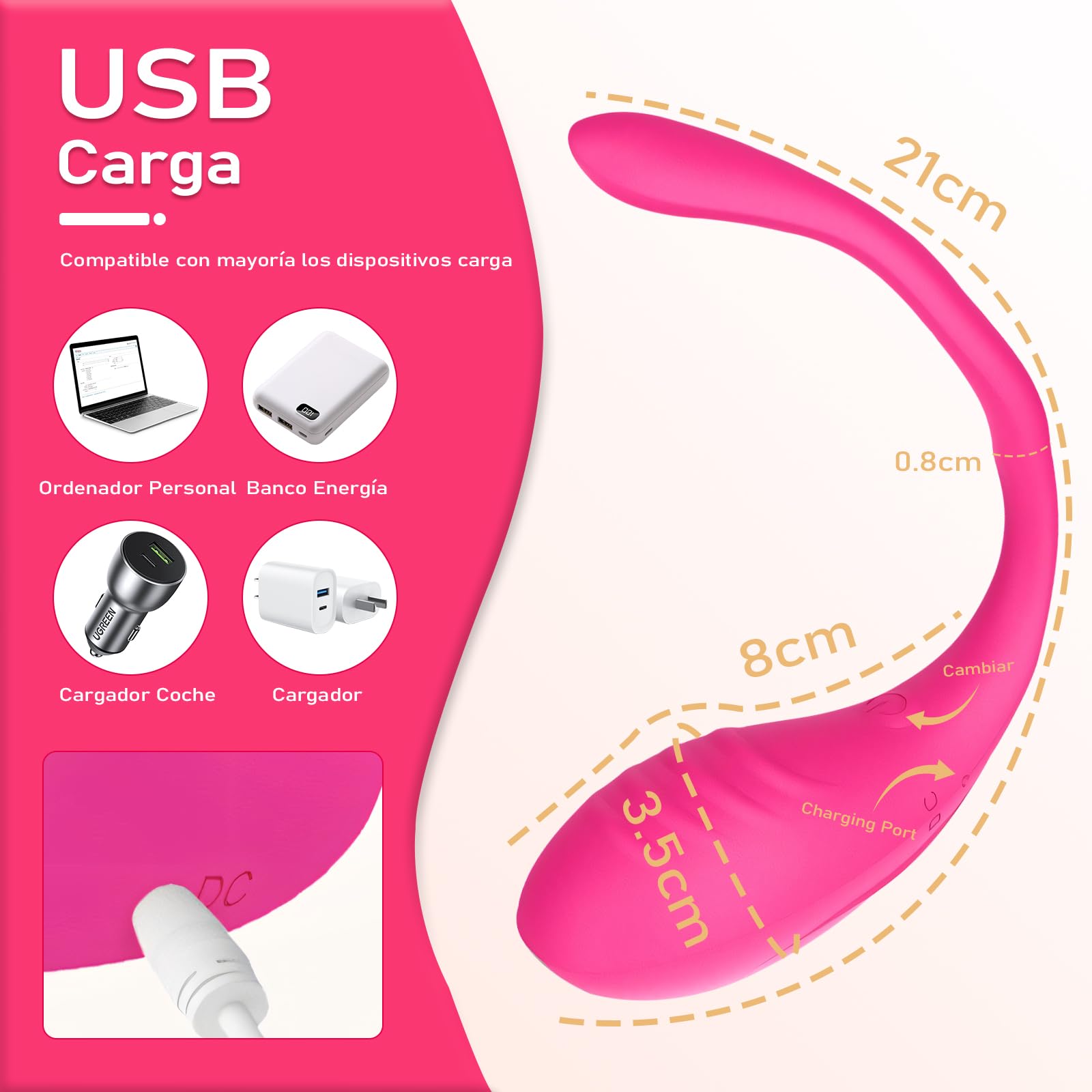 Vibrador EHRHDKNS Rosado con Control de APP y 10 Modos para Mujer