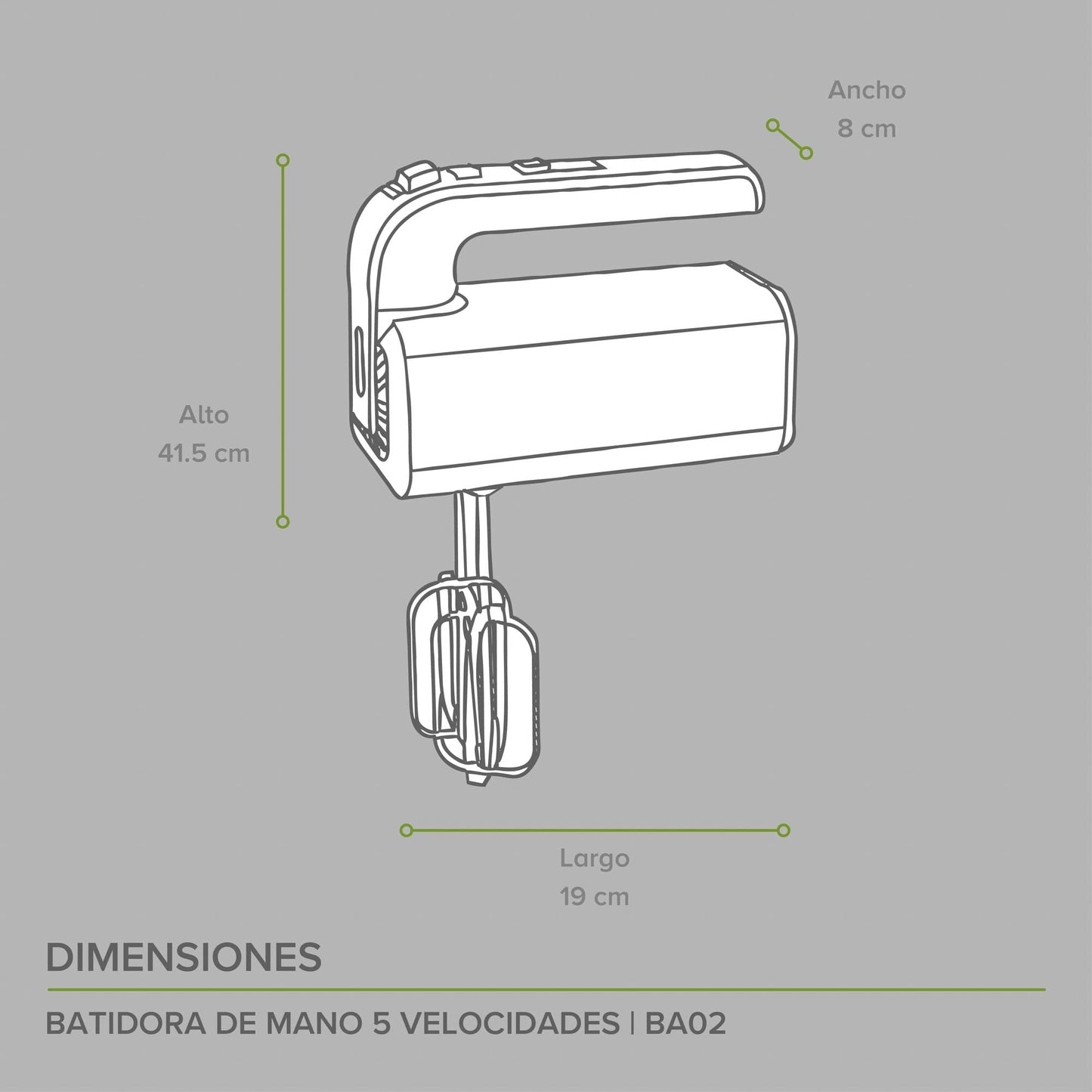 AVERA Batidora de Mano de 5 Velocidades (Incluye 2 Batidores, 2 Ganchos para Amasar y Base) | Batidora, Batidoras, Batidor, Batidor Electrico de Mano | Acero Inoxidable, BA02