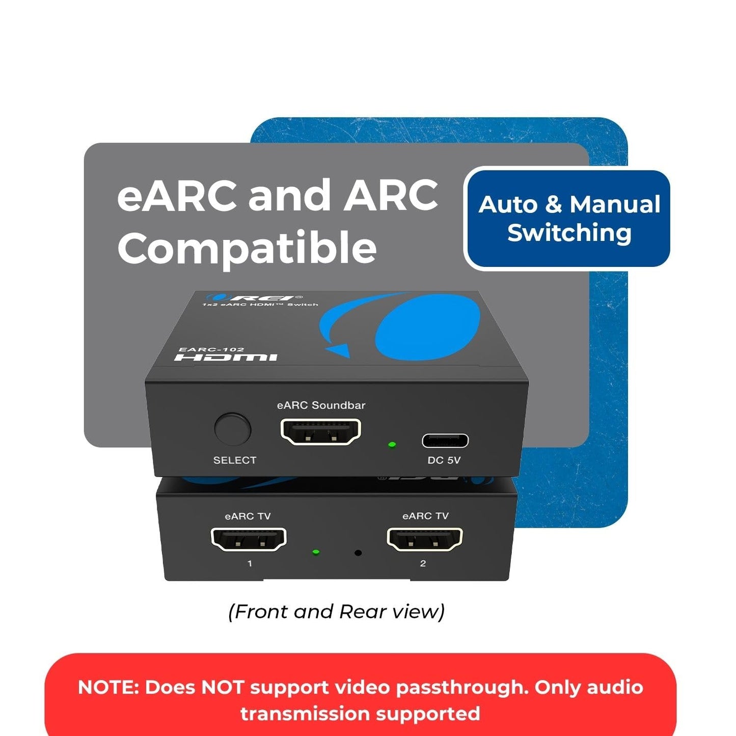 OREI eARC/ARC HDMI 2x1 Interruptor de Audio – Conecta una Barra de Sonido/Receptor AV a Dos televisores eARC, soporta Dolby Atmos, DTS:X, TrueHD, Audio de 32 Canales, conmutación automática/Manual
