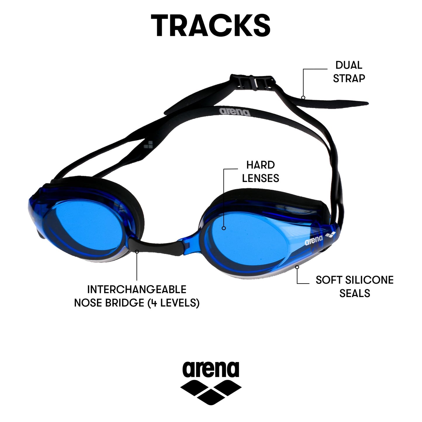 Arena Goggles Natación Tracks única, Negro/ Azul