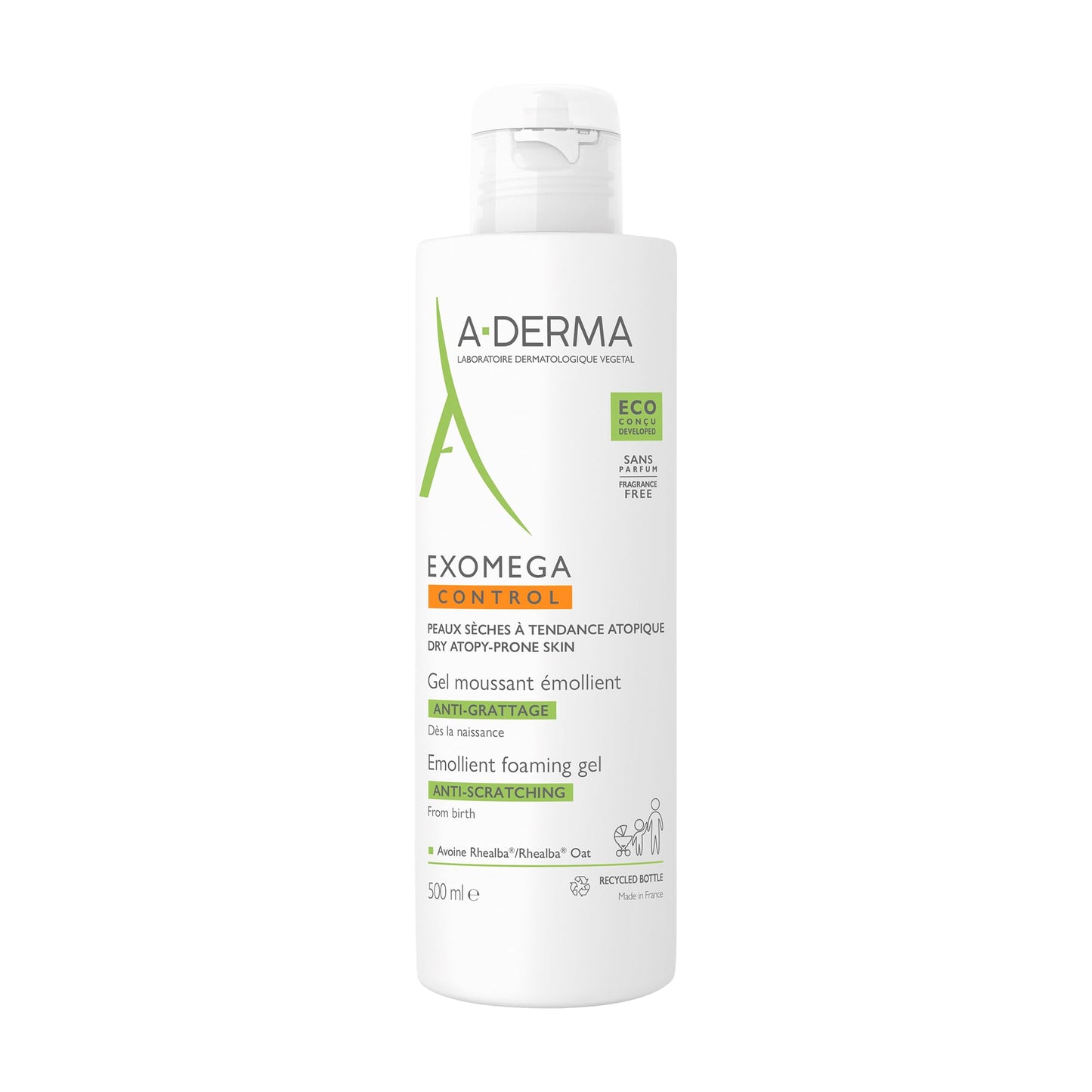 A-DERMA Exomega Control Gel Limpiador Emoliente Piel Atopica Muy Seca, 500 ml