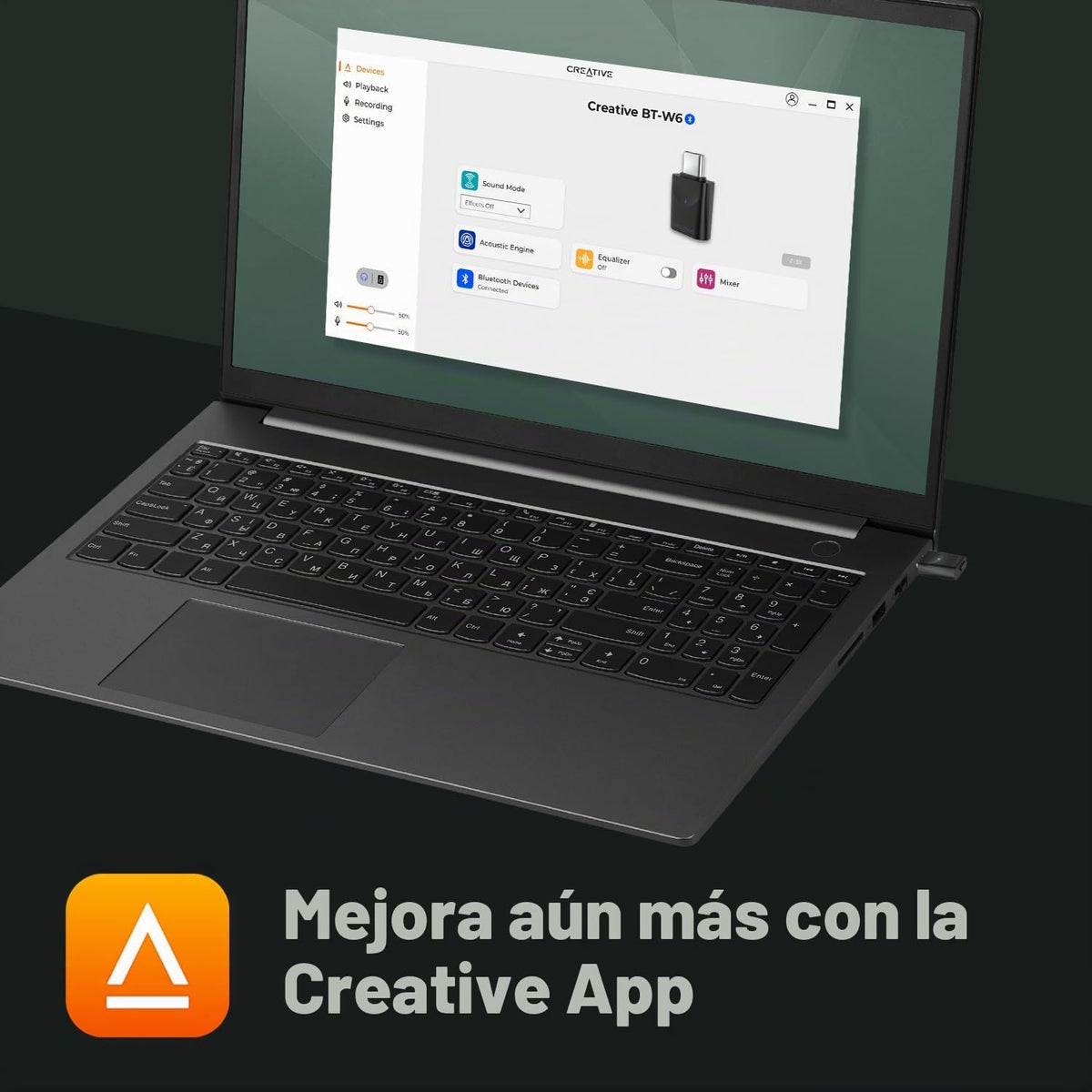 Transmisor de Audio Inalámbrico Creative BT-W6 Snapdragon Bluetooth 5.4 aptX para PC y Consolas Gaming