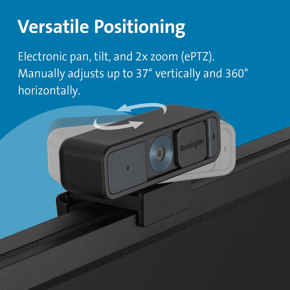 Webcam Full HD 1080P Kensington Auto Focus con Micrófono para Videoconferencias, Software Control y Privacy Shutter