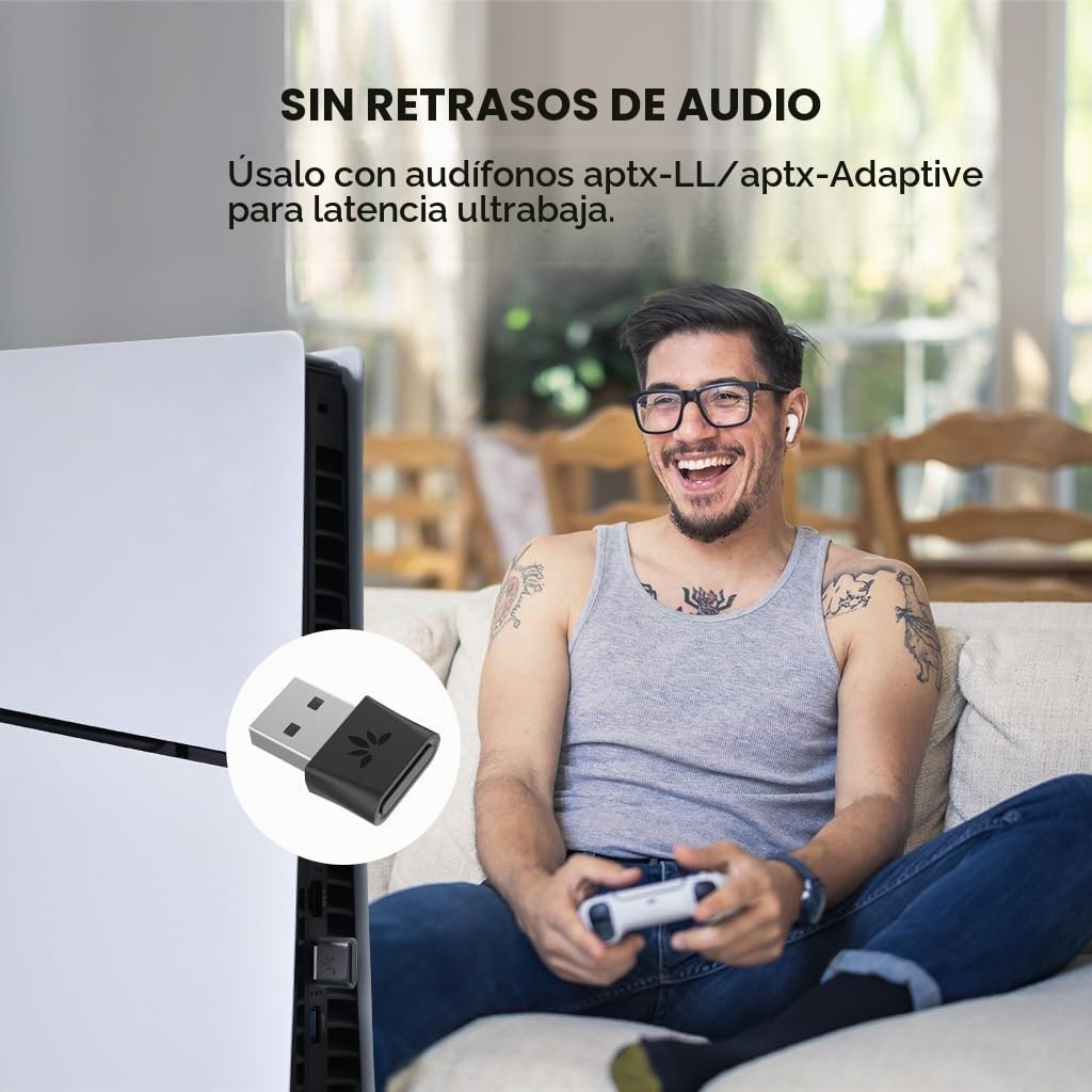 Adaptador USB Bluetooth 5.3 Avantree DG80 Gaming Blanco con Baja Latencia y aptX para Consolas de Juegos