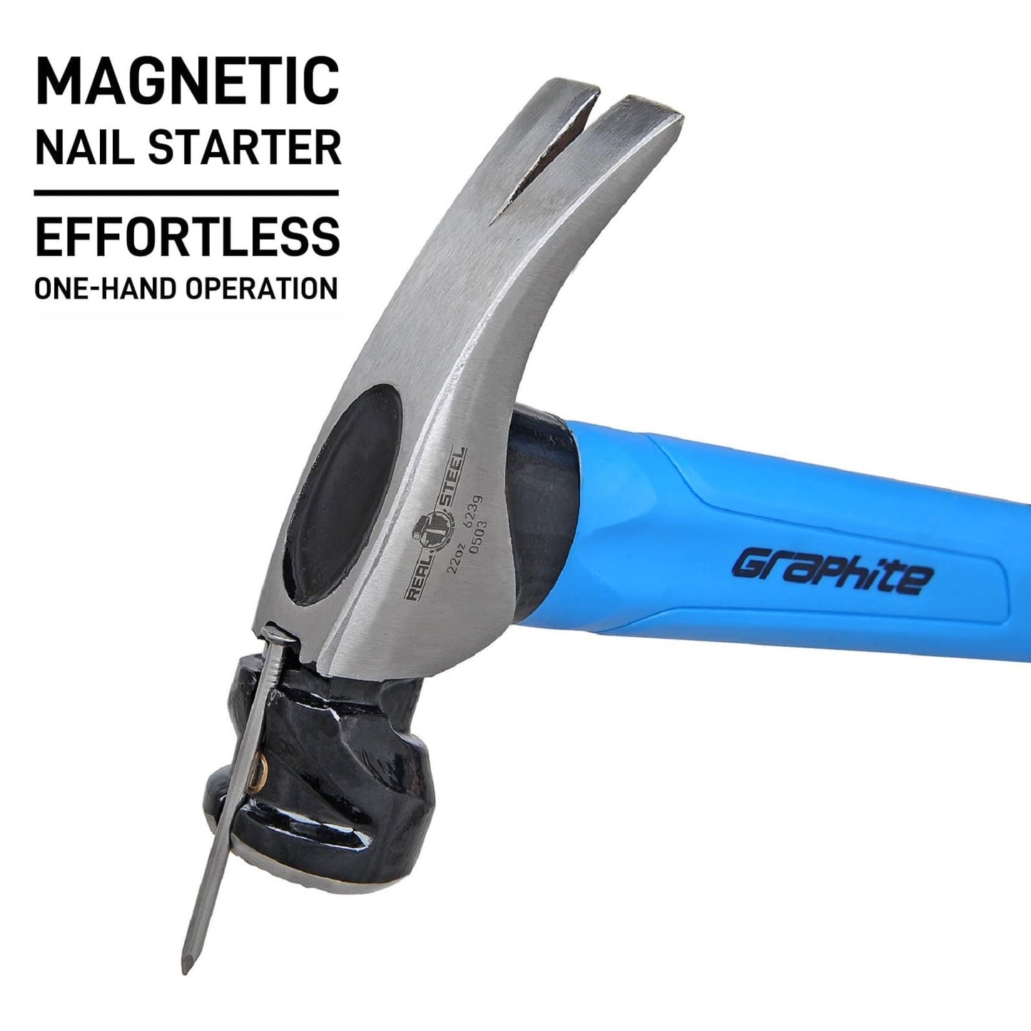 Martillo Magnético Real Steel Grafito Cabeza Fresada 22 Onzas Garra Recta