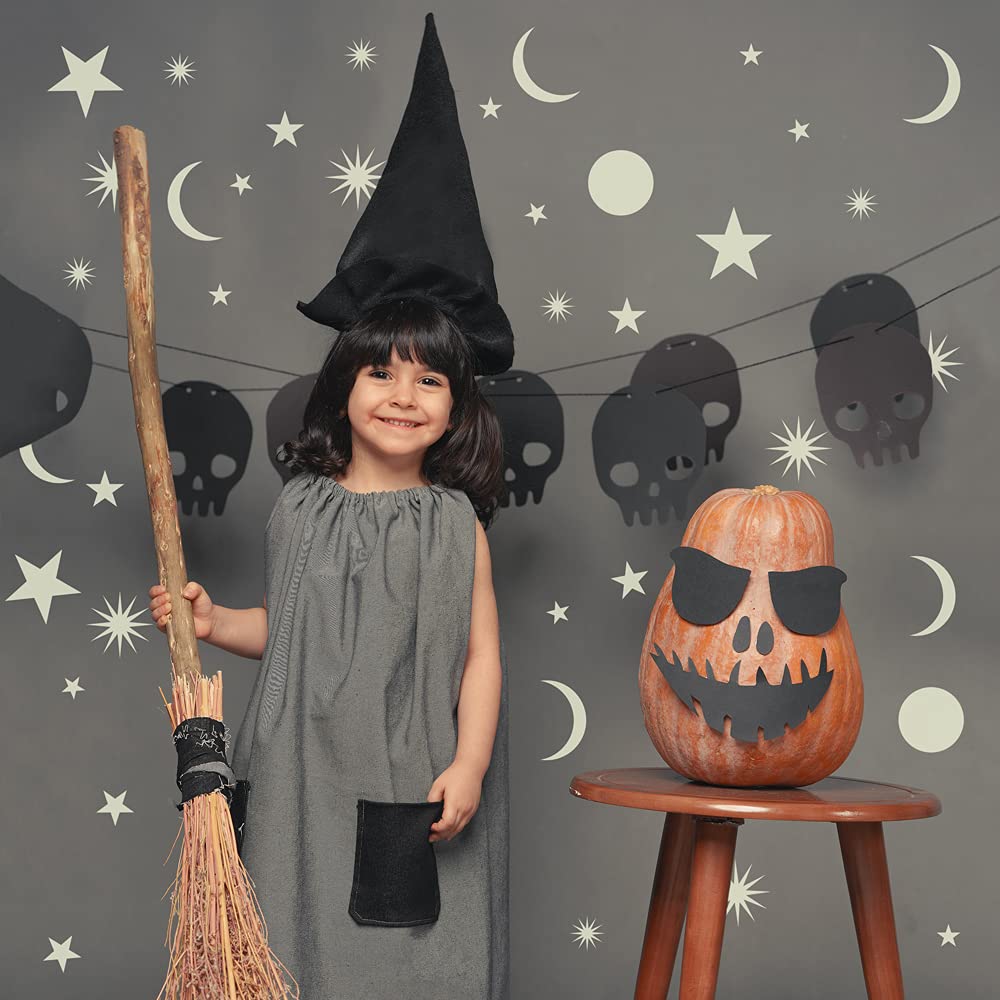 Calcomanías para pared de Halloween con luna mágica y estrellas que brillan en la oscuridad, despegar y pegar