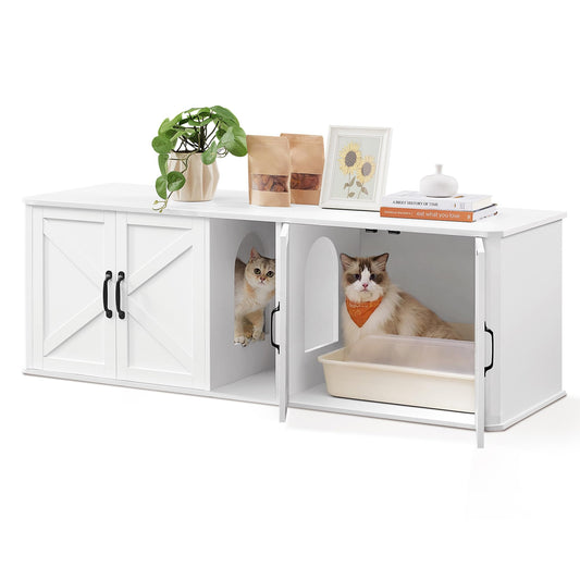 Feandrea Mueble Arenero para Gatos, Caja de Arena para 2 Gatos, Mesa Auxiliar, 145.6 x 48.5 x 50 cm, Blanco Nube MPCL010W01
