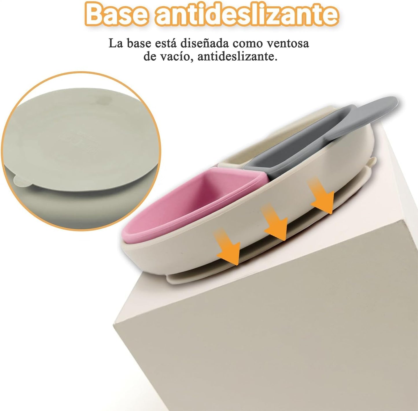 Plato y Cubiertos de Silicona para Niños Azul con Diseño Compartimentado Extraíble