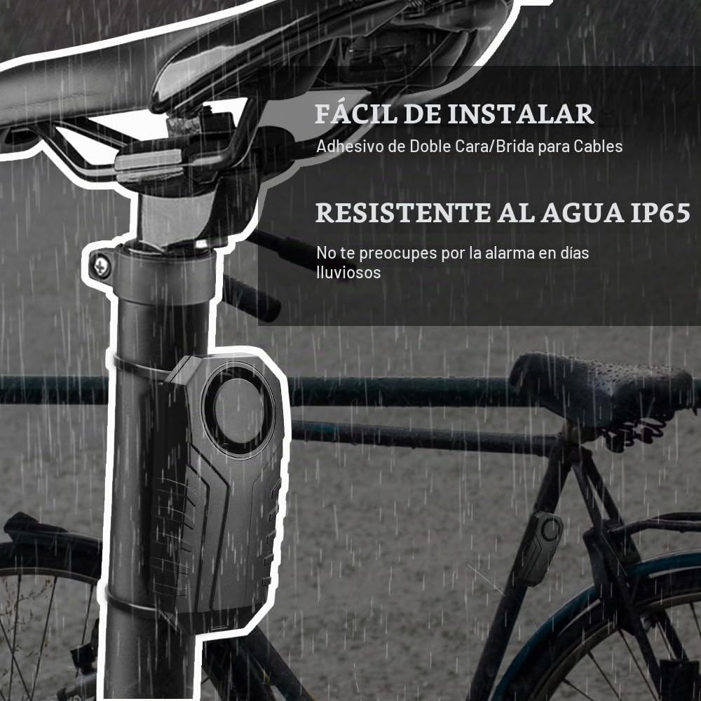 Alarma de Bicicleta Wsdcam Negro 113dB Sensor de Movimiento Inalámbrico Impermeable con Control Remoto