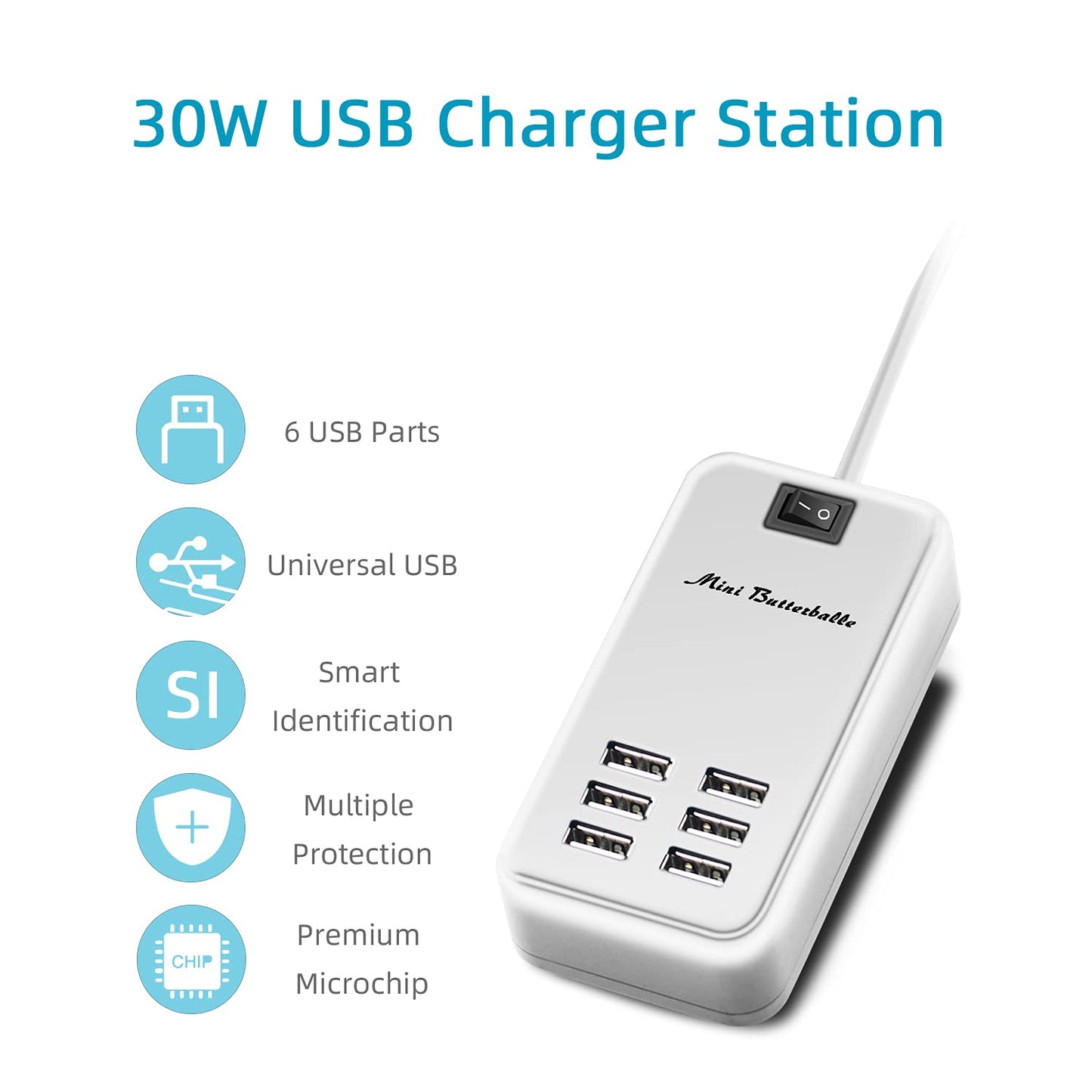 Hub USB 6 Puertos EE.UU. AC Power para Escritorio con Cable