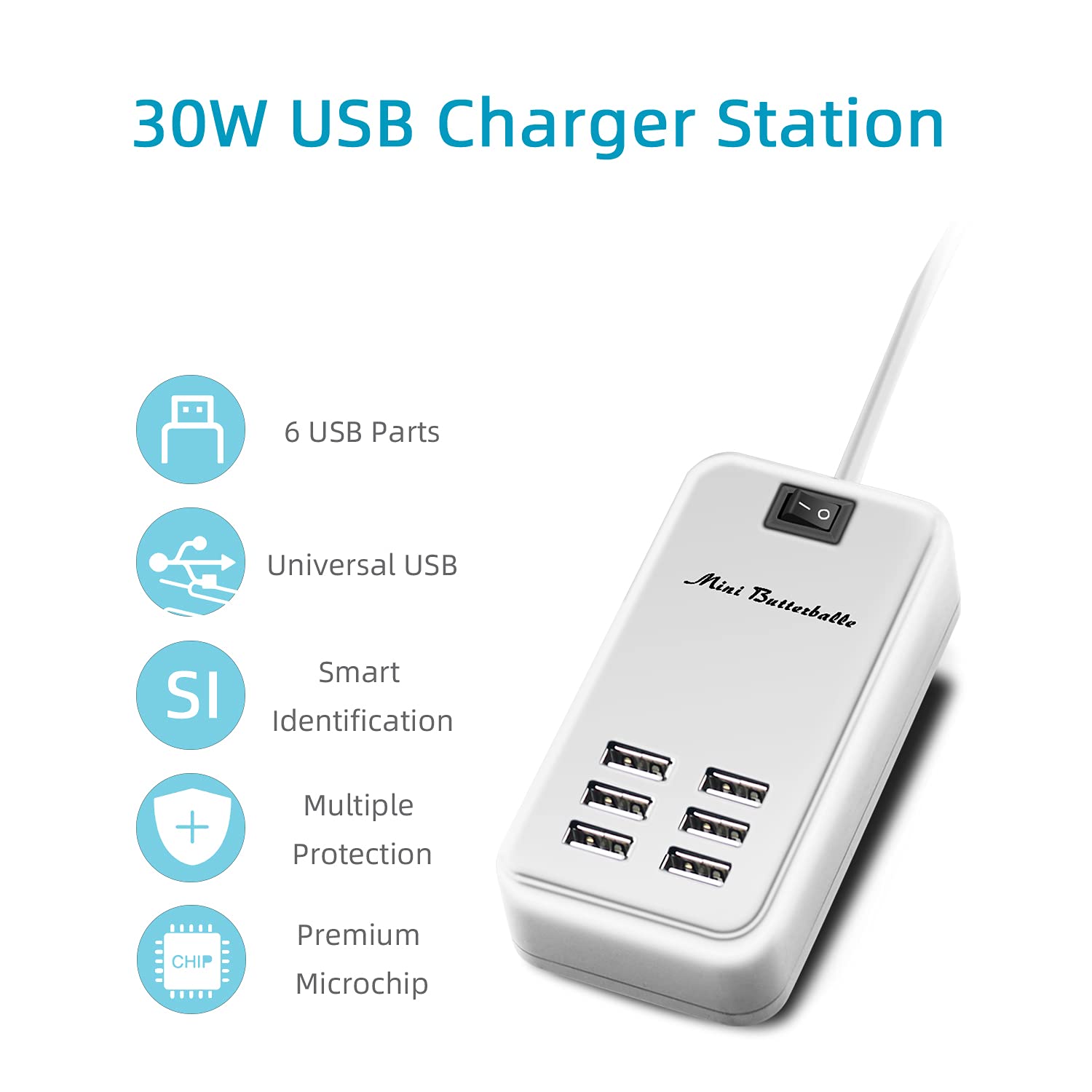 Hub USB 6 Puertos EE.UU. AC Power para Escritorio con Cable