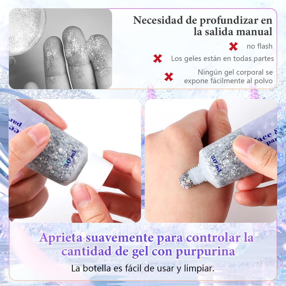 Gel Con Purpurina Para El Cuerpo Lentejuelas A Escala para Mujer,Piel brillo para el cuerpo - brillos para ojos, Uñas De Labios,Brillos Lentejuelas Purpurina Maquillaje Decorar Festival(05)