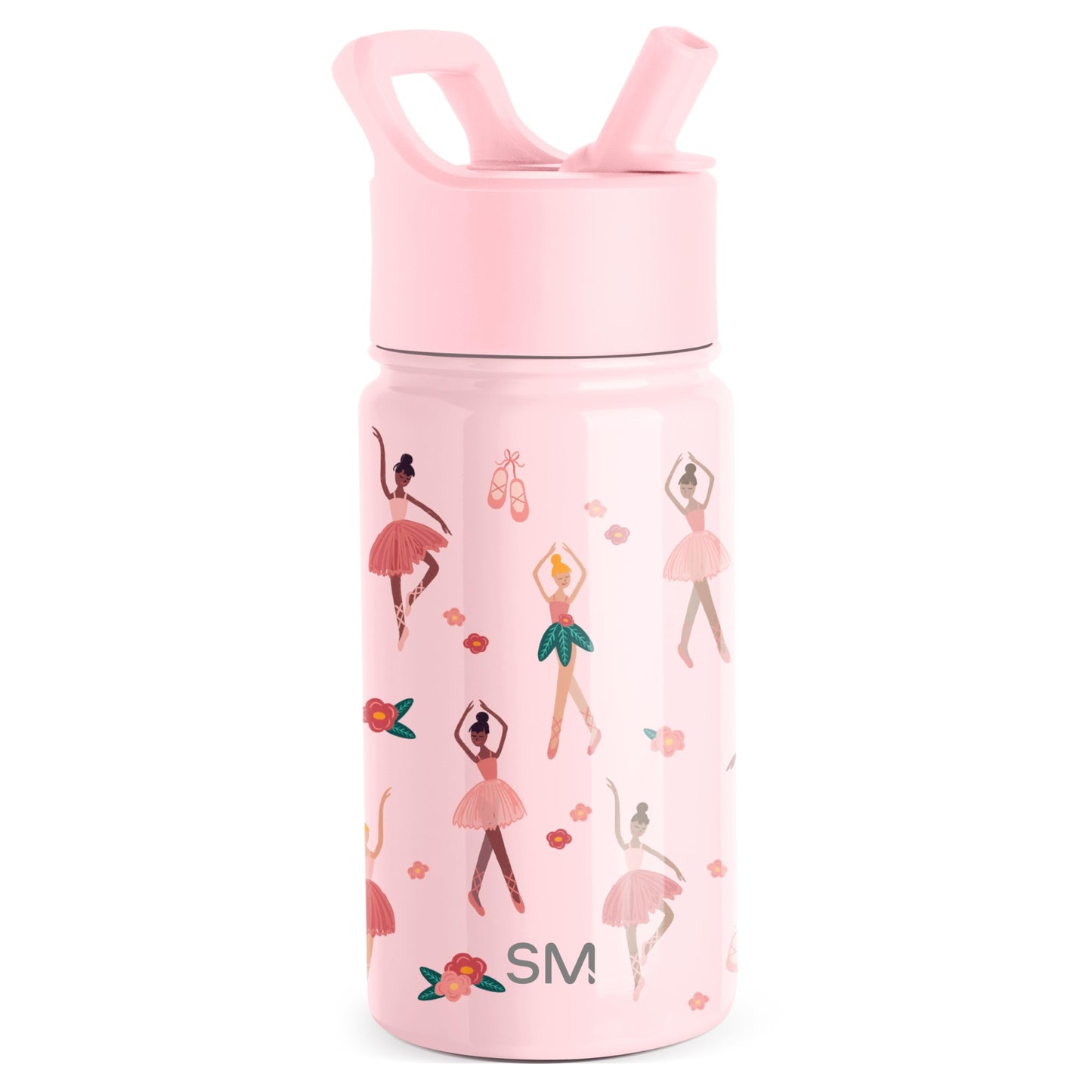Botella de Agua Simple Modern Rosa Ballerina con Tapa de Pajita para Niñas