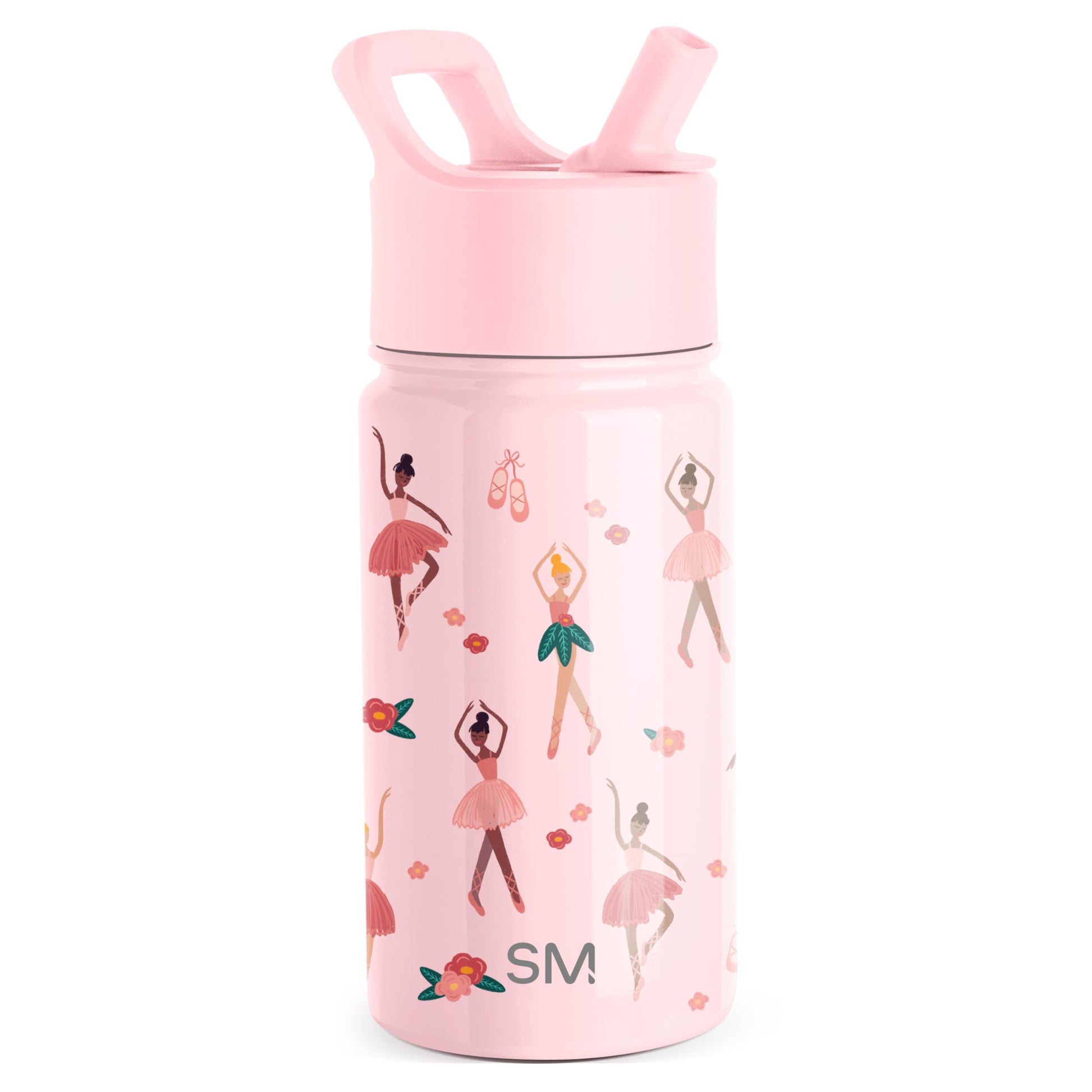 Botella de Agua Simple Modern Rosa Ballerina con Tapa de Pajita para Niñas