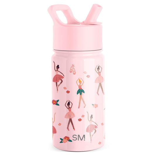 Botella de Agua Simple Modern Rosa Ballerina con Tapa de Pajita para Niñas