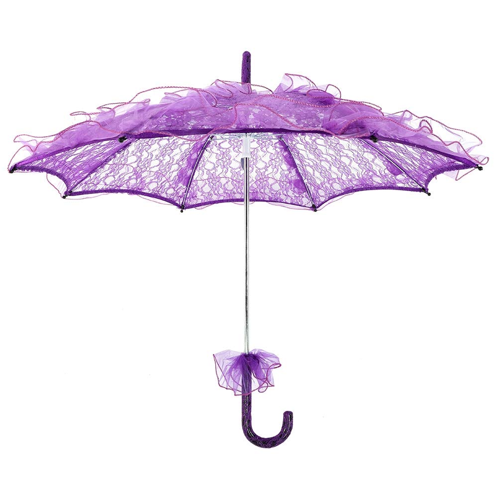 Fdit - Sombrilla de algodón de encaje para novia, para bodas, fiestas, bailes, fotografía, accesorio (morado)