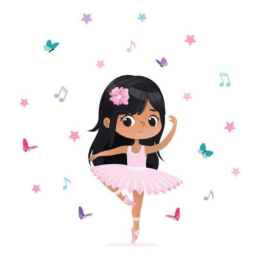 Bailarina - Calcomanía de pared larga para el recámara de las niñas, diseño de habitación y pegatinas