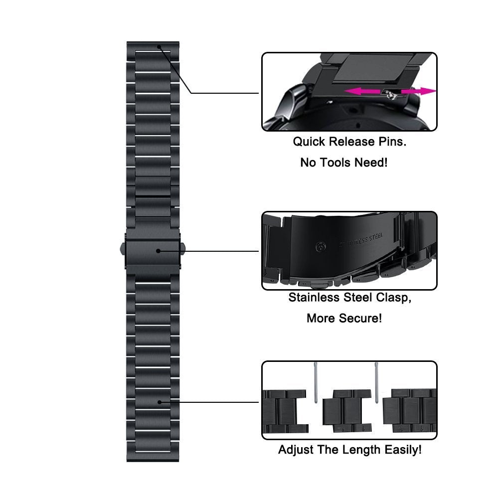 Correa de Reloj PUBAMALL Negro Acero Inoxidable Compatible con Gear S3 Frontier y Classic 22mm para Hombre