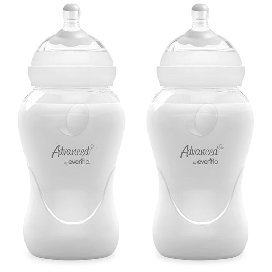 Advanced by Evenflo, Biberón Anticólicos Cuello Ancho, Transparente, Flujo Medio, 9oz/270ml, 2 piezas, MEX.