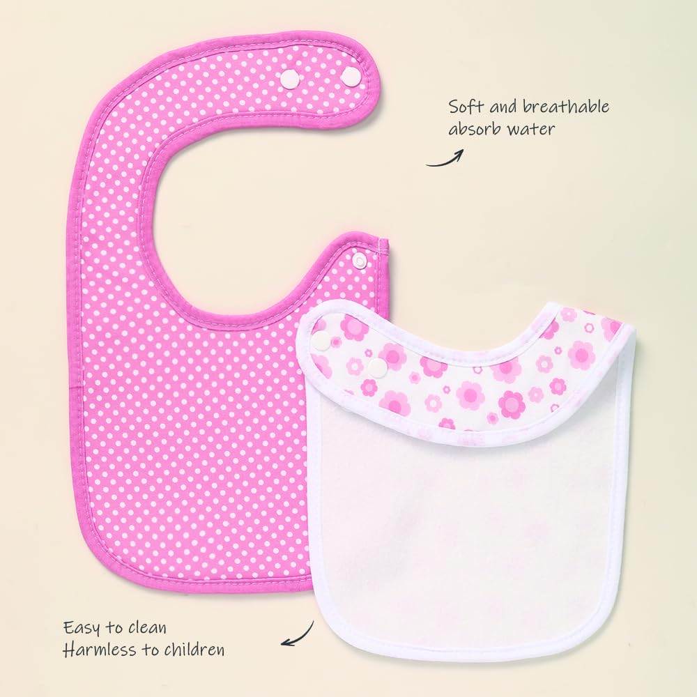lazyrhino - Paquete de 8 baberos unisex ajustables con broches de presión ultra suaves y absorbentes para la dentición para niños y niñas (rosa-qt-8 piezas)
