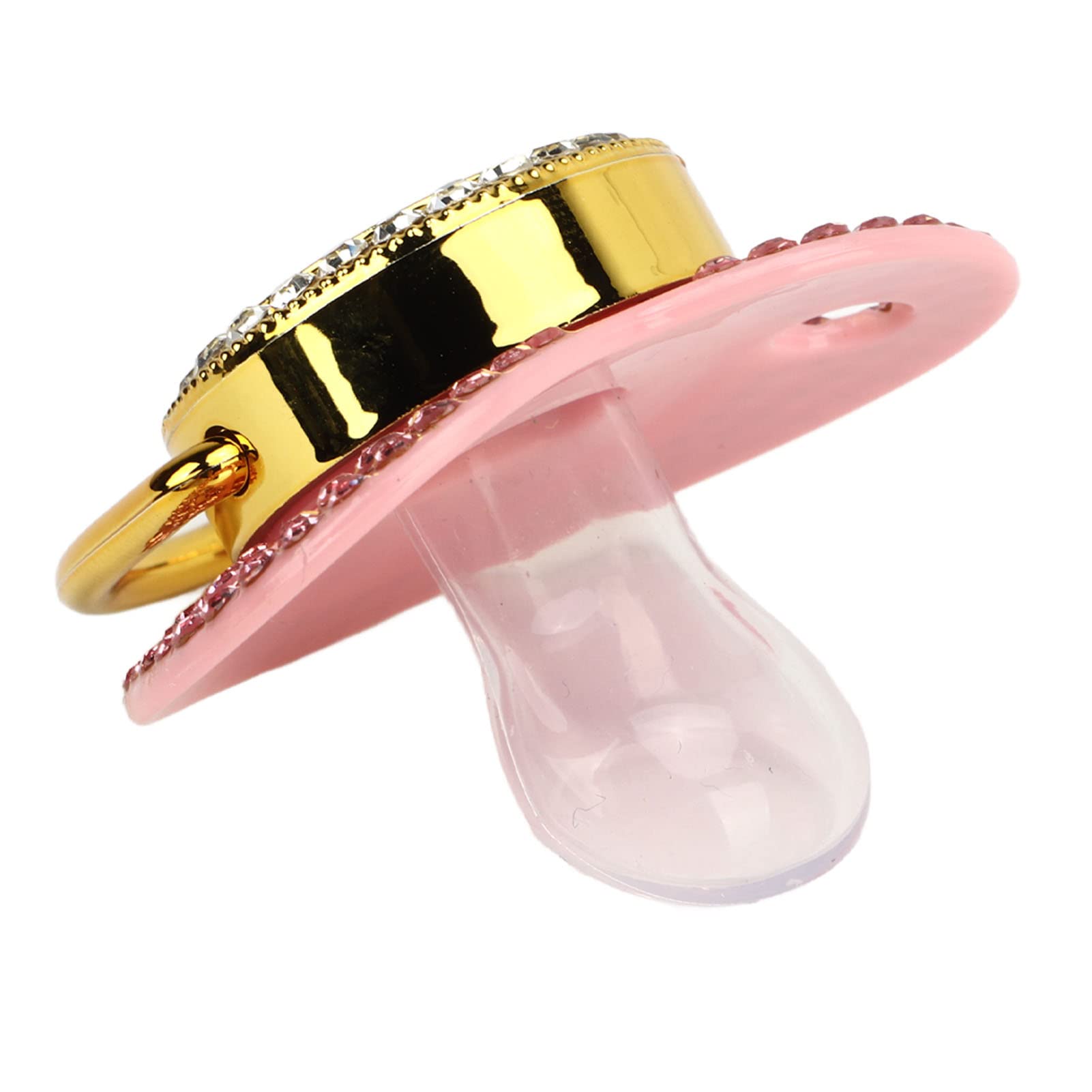 Chupete de Silicona Sorandy Dorado Curvo con Clip de Letras y Diamantes de Imitación para Bebé