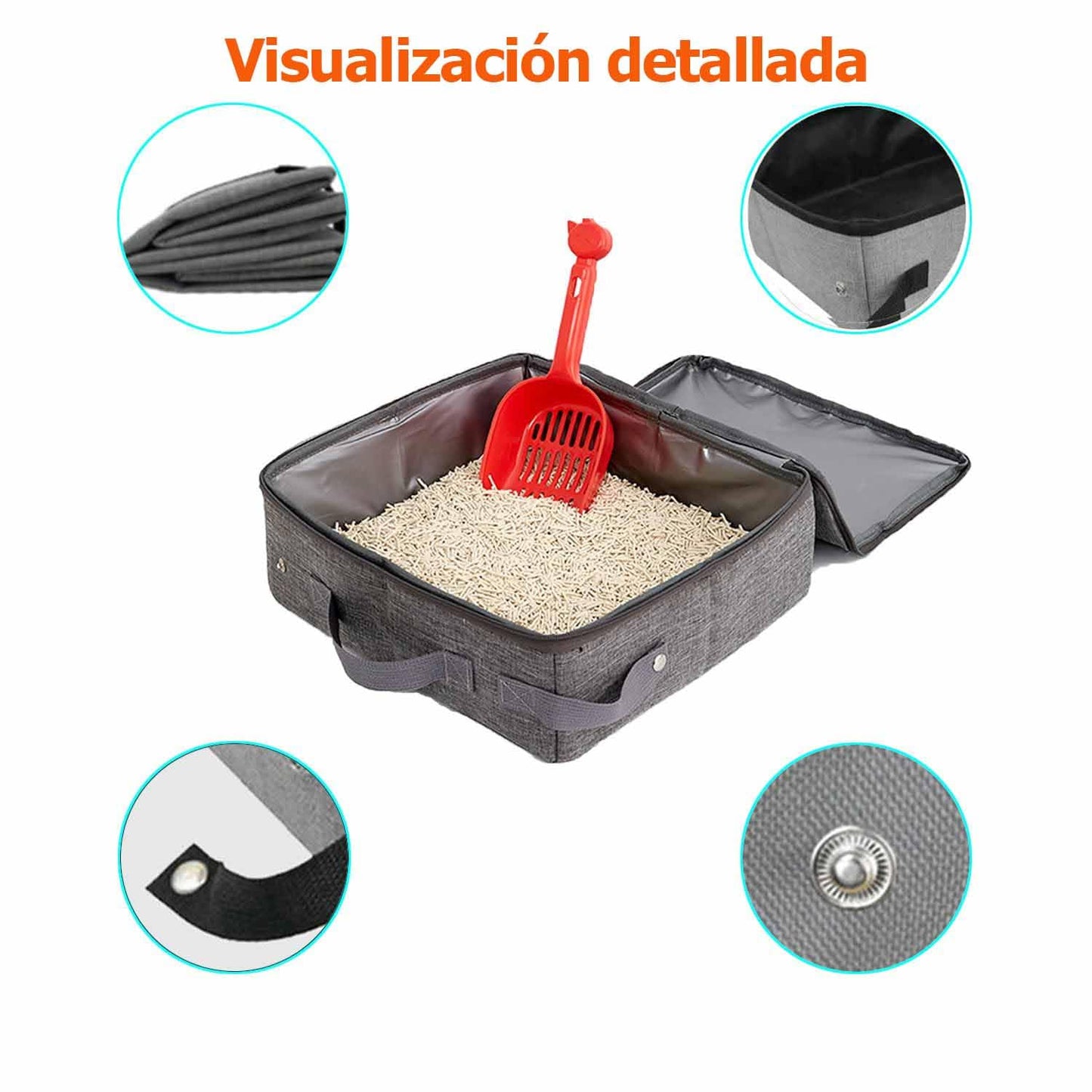 JAKLENA22 Arenero para Gato, con Pala para Arena de Gato,Caja de Arena para Gatos Portátil de Plegable, Impermeable, Sin Fugas, Ligera, para Viajes, Camping,Viajes por Carretera (30 x 30 x 11cm)