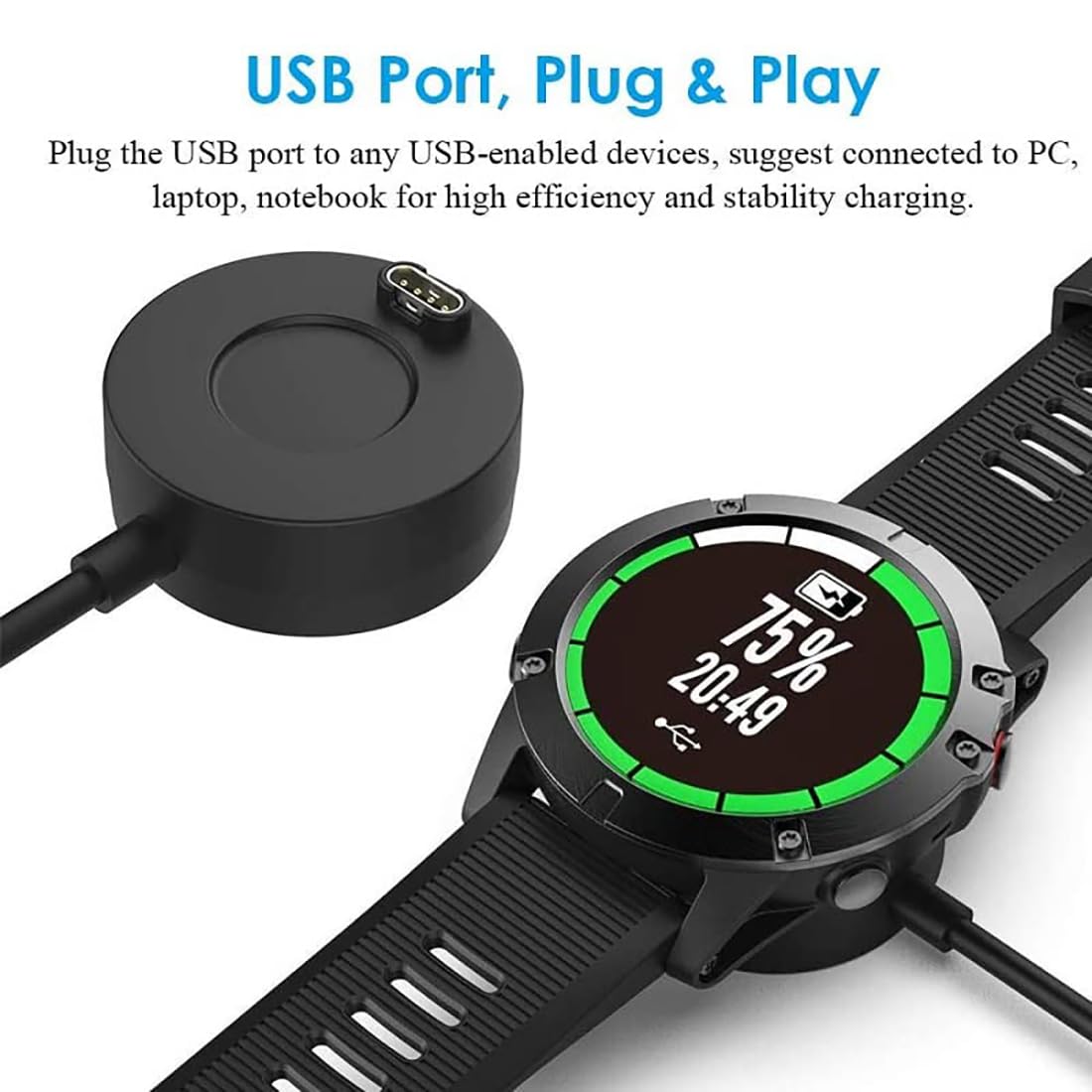 USTIYA Cargador para Garmin Fenix 8 E 7 7X 7s 6 6s 6X Pro Plus 5 5S 5X 5S Plus Forerunner 165/965/955/945/265/255/245,Vivoactive 3 4 4s,Venu 3/3s/2/sq2,Epix 2 Instinct Smart Watch Cable