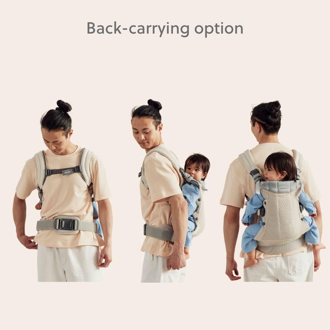 BabyBjörn Canguro Portabebé Harmony, Malla 3D, Crema | Ergonómico, para recién nacidos hasta los 3 años (3.2–15 kg), 4 posiciones, posición de piernas ajustable, suave y cómodo