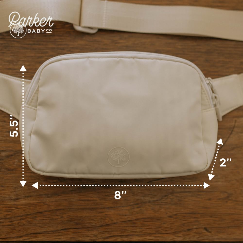 Parker Baby Co. - Riñonera Unisex, Bolsa Cruzada para Mamás, con amplio espacio para pañales | "Birch Belt Bag", Crema