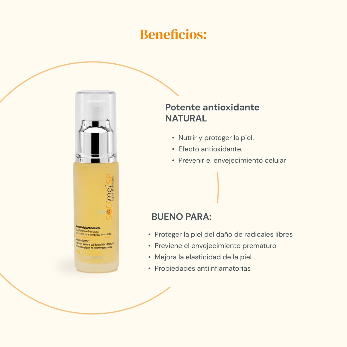 SODIMEL Suero Facial Antioxidante | Tratamiento Auxiliar para el Estrés de la Piel | Previene Daños Solares, Nutre e Hidrata la Piel | 30 gr