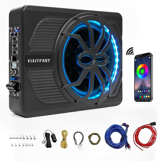 FINYQBET Subwoofer para Coche 800 W, Subwoofer Estéreo para Coche Amplificado de 10 Pulgadas con Luces de Colores Controlables por App
