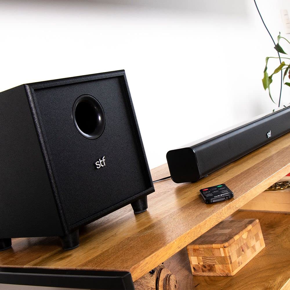 STF Barra De Sonido Alud Pro con Subwoofer | Entrada 3.5 mm | Entrada Óptica | HDMI | Audio Inalámbrico | Entrada USB | Teatro En Casa