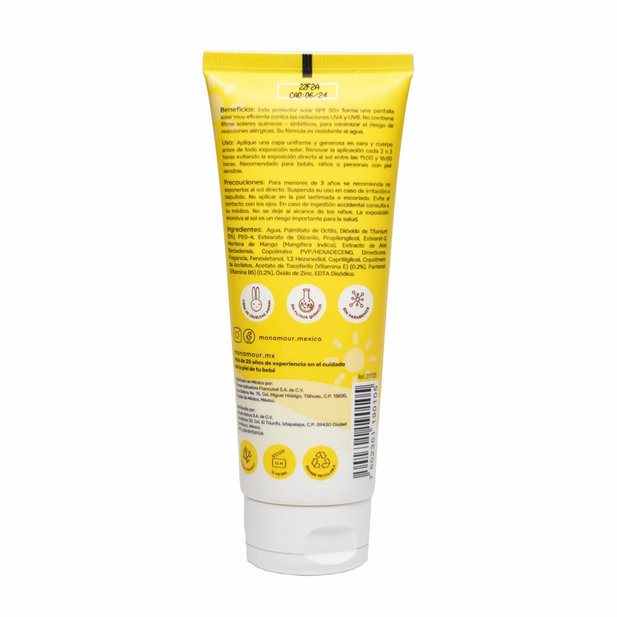 Mon Amour Protector Solar De Alta Protección SPF 50+ En Crema Para Cuerpo y Cara Con Activos Naturales de Manteca de Mango y Aloe Vera Para Pieles Delicadas De Bebés, Niños y Toda La Familia Desde Recién Nacidos 120 ML