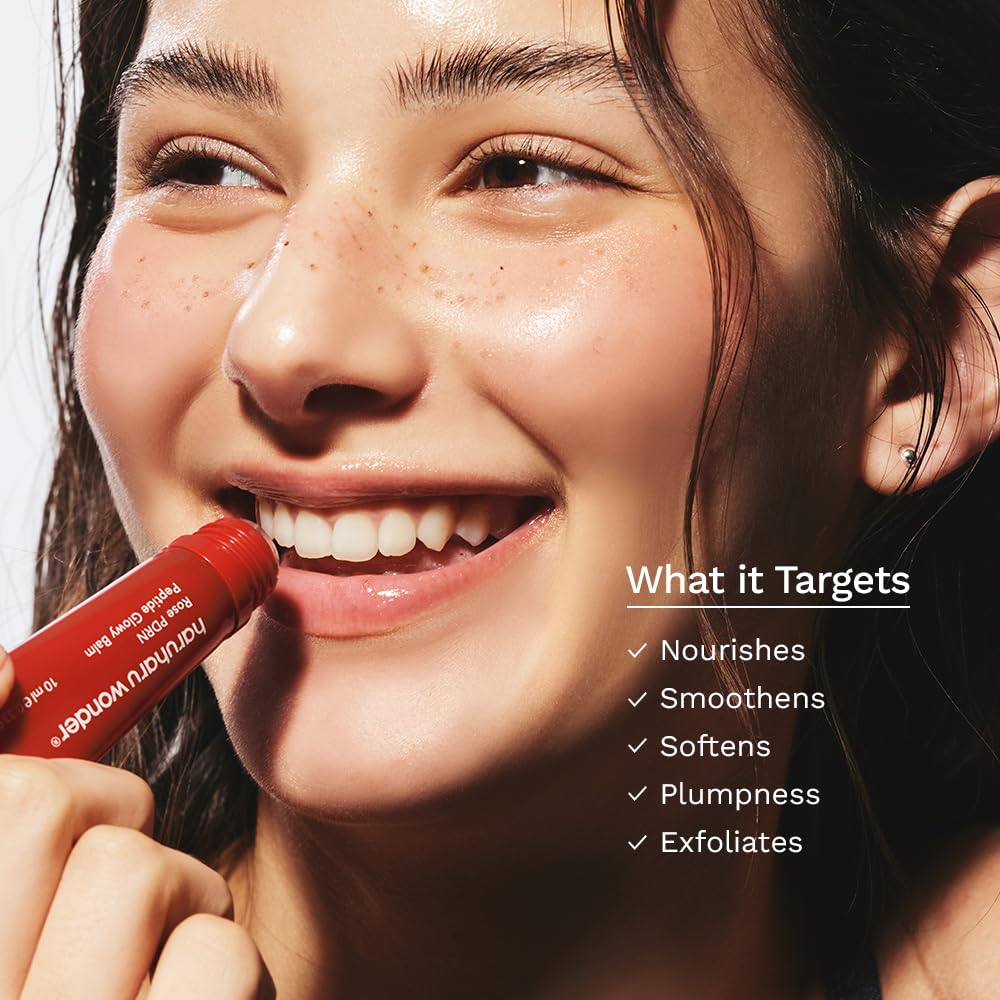 haruharu wonder Rose PDRN Peptide Glowy Balm, Instant Moisture, Repairs Dry Cracked Lips, 24HR Moisture, No Waxy Finish, Vegan, Silicon Free, Micro Plastic Free, Tint-free, 0.33 fl.oz