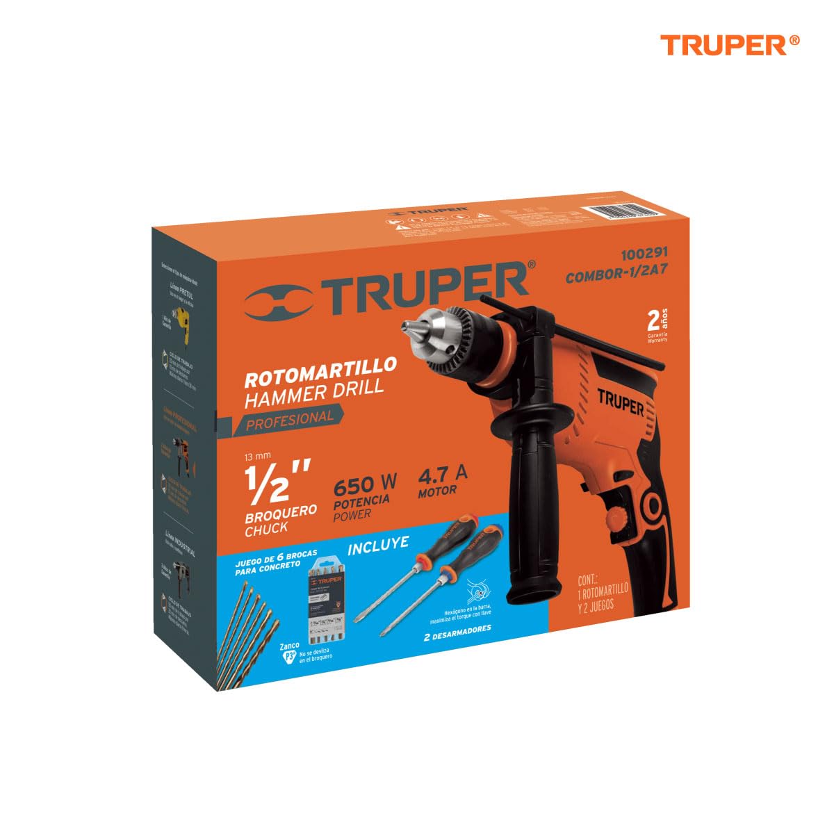 Truper COMBOR-1/2A7, Combo rotomartillo 600W con brocas y desarmadores