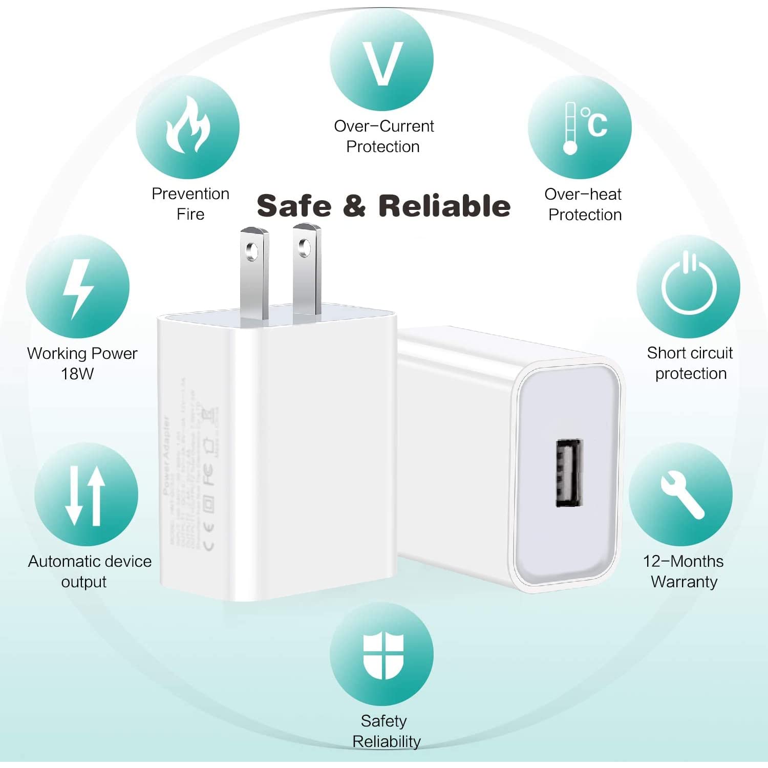 MCSWKEY Cargador USB, 2Pack Cargador de Celular USB Adaptador 5V 2A Enchufe de Pared, Cargador de Pared con 1 Puerto USB para iPhone XS/XR/XS MAX, Samsung, Google, HTC, LG, Tablet, Otros Dispositivos