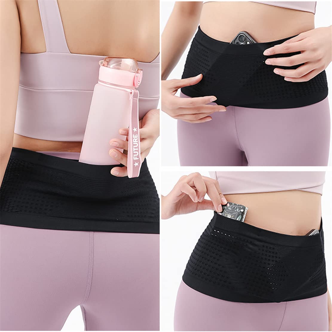 Bolsa De Cintura Oculta Transpirable De Punto Multifuncional, Cinturón Ajustable De Gran Capacidad Para Correr, Bolsa De Cintura Universal, Riñonera Ajustable Suave Delgada (Pink,S)