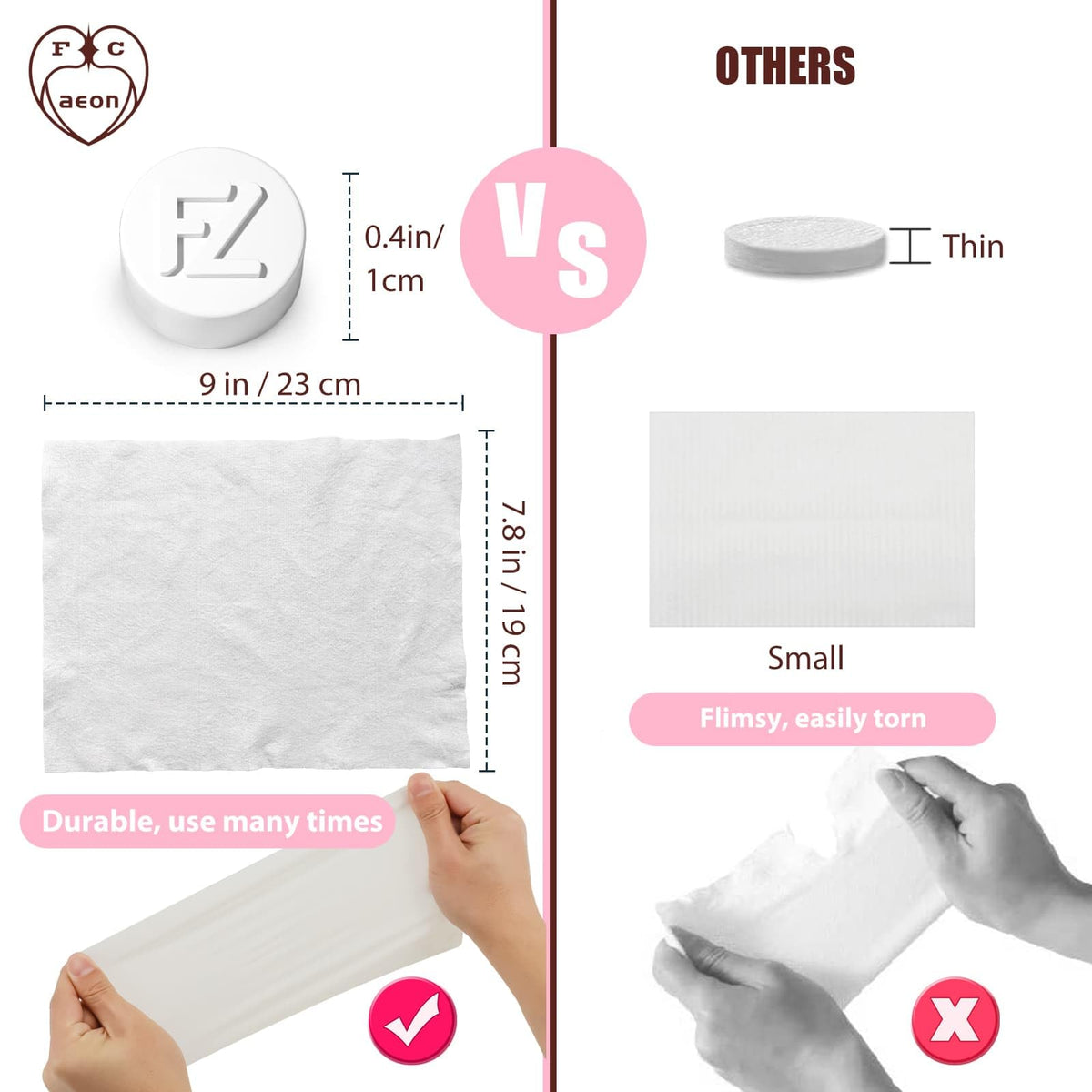 FCaeon Toallitas Faciales Desechables Comprimidas Ultra Suaves,Compressed Towel Guantes de Tocador Gruesos, Toallitas de Algodón para Desmaquillaje de Viaje, Piel Sensible, Cuidado(200 Unidad Rosa)