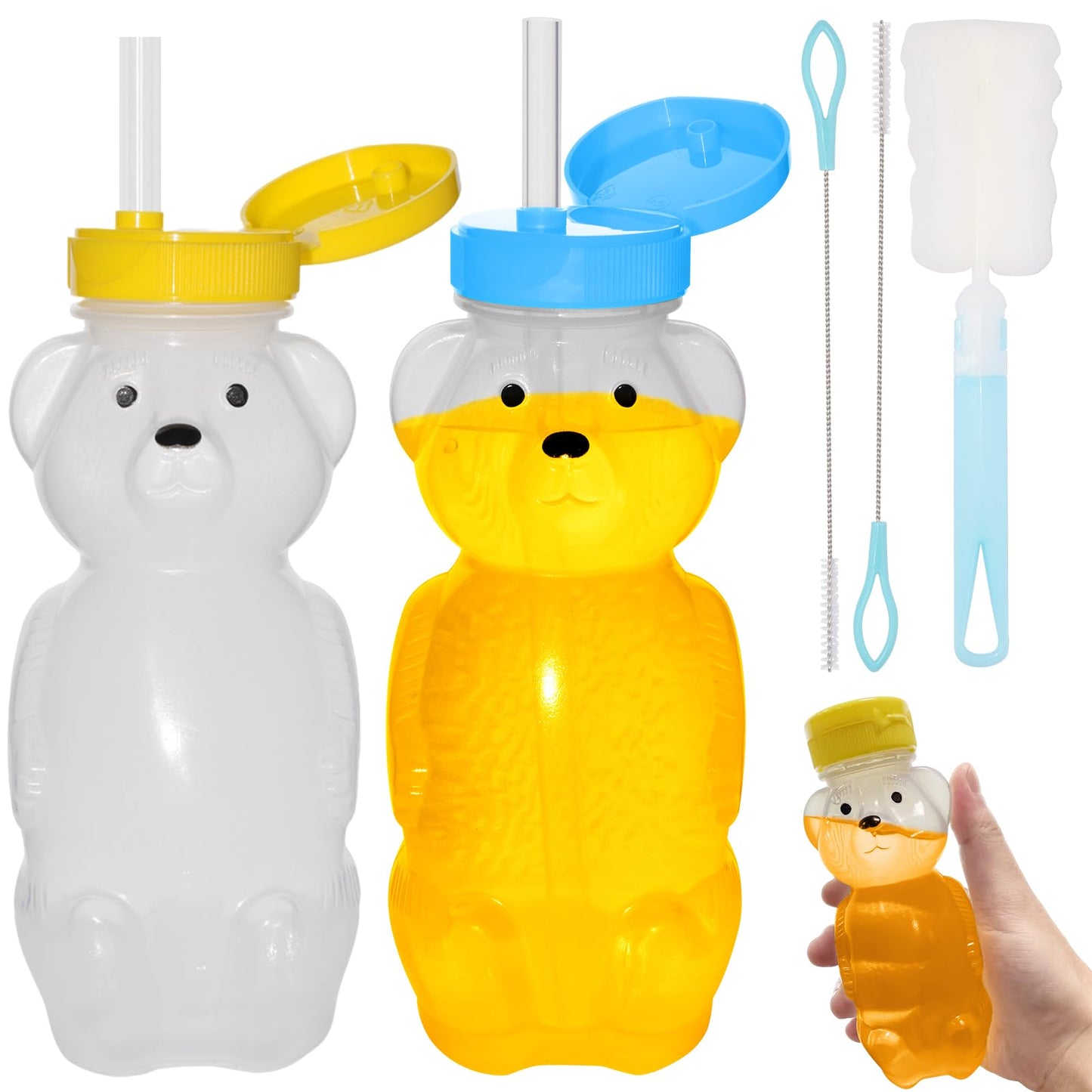 Vaso de Oso con Popote para Bebé - 2 Piezas Vaso Osito Popote Bebé Sin BPA， Material Grado Alimenticio + Taza Entrenamiento Alimenticio Antiderrames (Jugo/Leche/Complementaria)