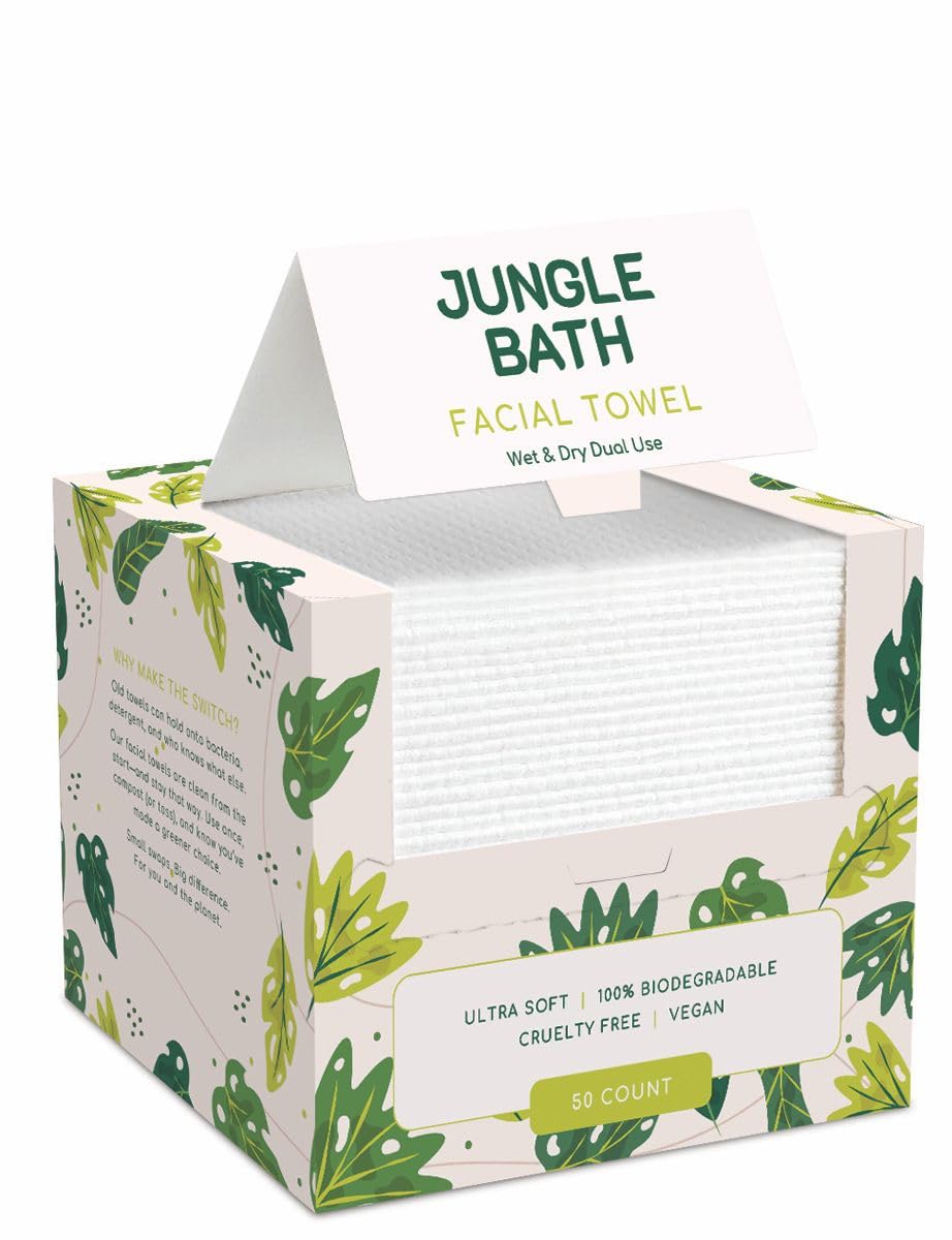 Beautiful Me Studio Toallas faciales desechables Jungle Bath, toallitas faciales extra gruesas XL de 25 x 30 cm, toallas ultra suaves de doble uso para uso en seco y húmedo para desmaquillar y limpiar