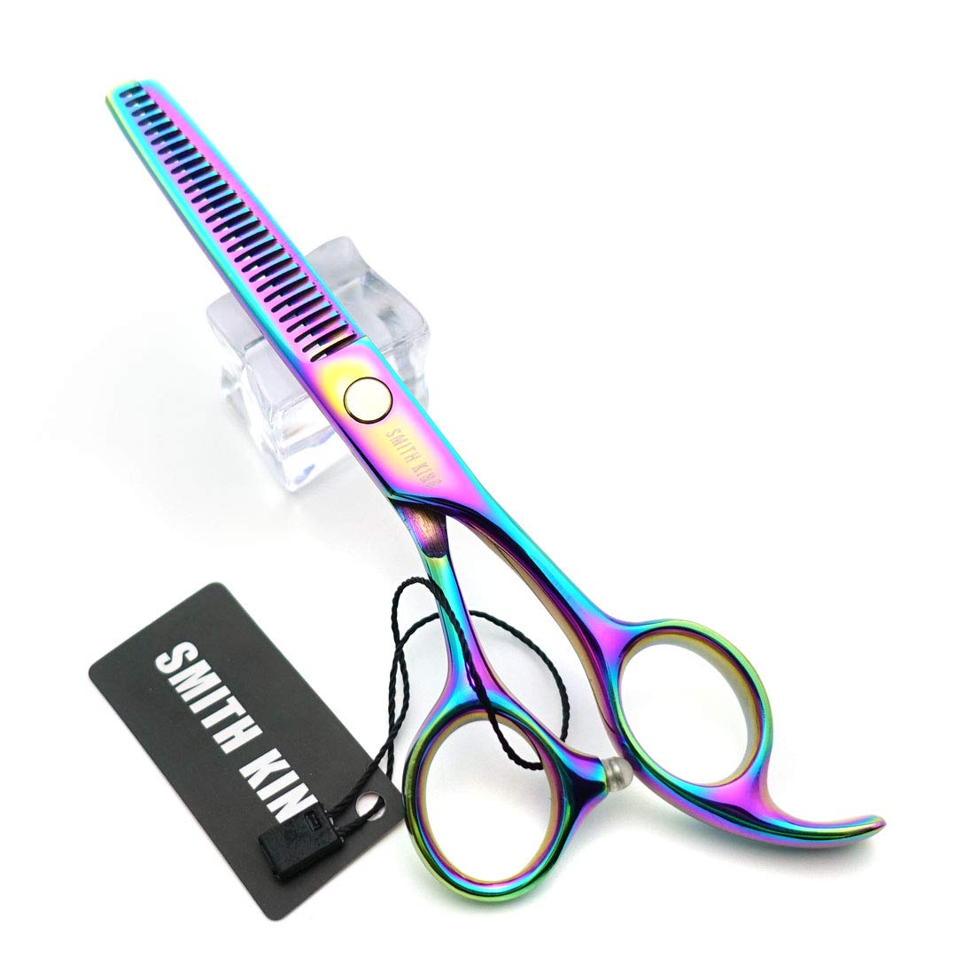 Juego de tijeras de corte de pelo de 12,7 cm con estuche de tijera de piel para corte de pelo, tijeras de adelgazamiento de cabello para personal y profesional (Raibow)