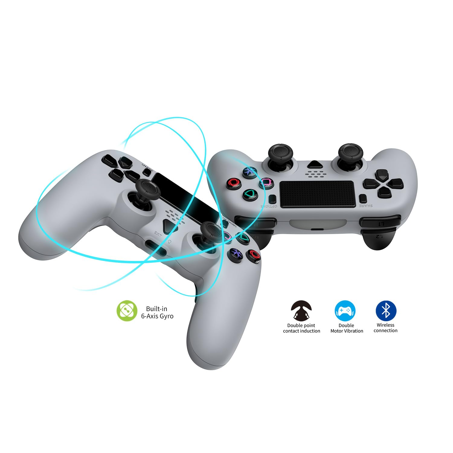 Controlador inalámbrico compatible con ps5 / ps5 Pro / ps5 Slim - controlador inalámbrico con altavoz incorporado / joystick de precisión / programación de botones Turbo / avanzado y batería recargable 1000mah (azul - gris)